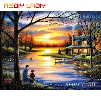 

High Quality Diamond Painting Sunset Cottage Full Round Diamond Embroidery Bead Cross Stitch Pixel Mosaic Pattern Arts & Crafts