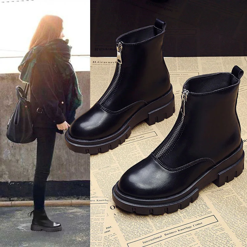 

Front Boots Woman England 2019 Heavy Bottom Increase High With Handsome Locomotive Short Boots Tide