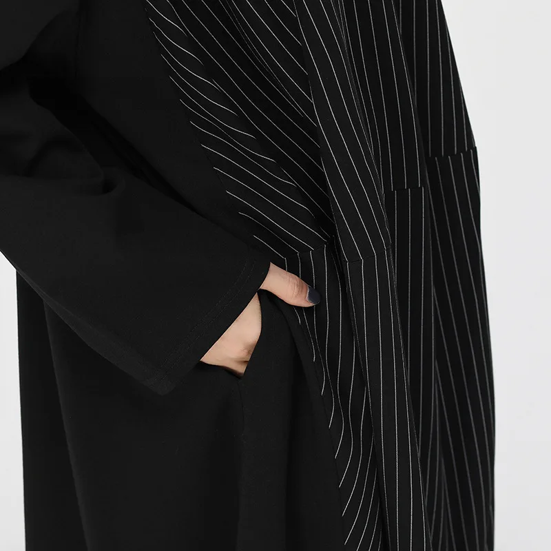 [EAM] Women Striped Split Joint Big Size Dress New Round Neck Long Sleeve Loose Fit Fashion Tide Spring Autumn 1H240