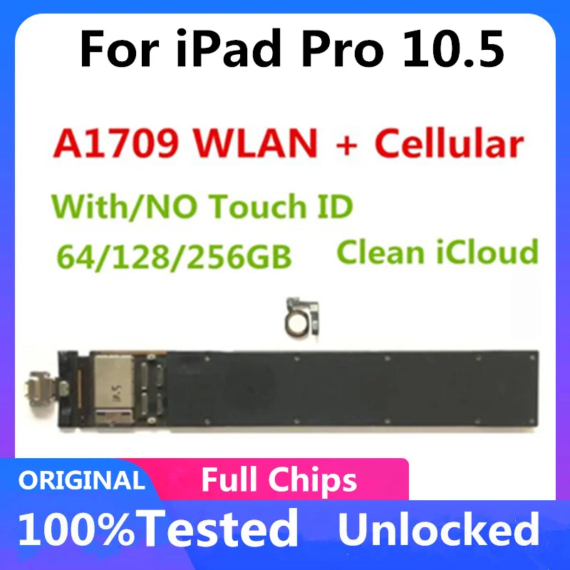 Original Unlocked For iPad Pro 10.5 inch WLAN + Cellular A1709 Motherboard With / No Touch ID Logic Board Clean iCloud Full Chip | Мобильные