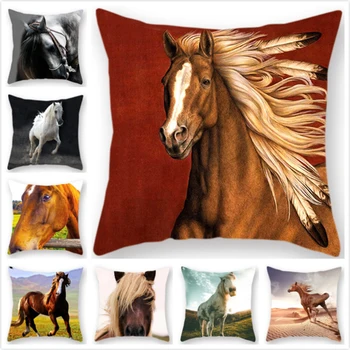 

45x45cm New Weed Horse Throwing Pillowcase Vintage Animal Print Fashion Home Family Chair Cushion Cover Decorations for