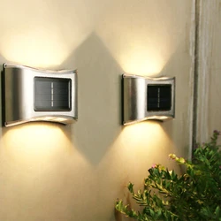 Applique murale LED solaire en acier inoxydable avec capteur, imperméable, éclairage de jardin ou de cour, veilleuse 