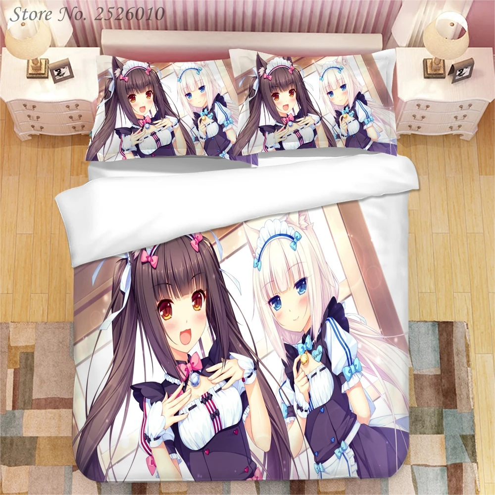 

Anime Nekopara 3D Printed Bedding Set King Duvet Cover Pillow Case Comforter Cover Bedclothes Bed Linens 03