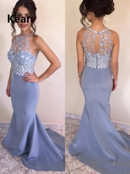 Синее вечернее платье с высоким воротом, кружевное платье с иллюзией, vestidos, исламский Дубай, кафтан, саудовская Арабская, вечернее платье, бохо, платье для выпускного, на заказ