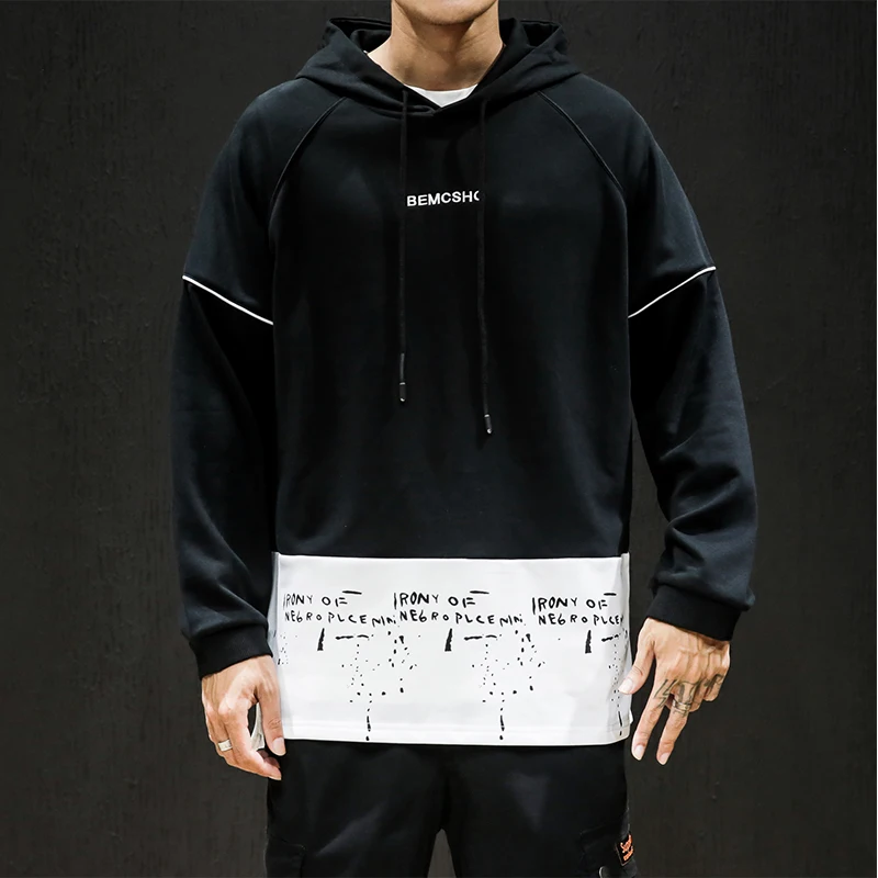 

2019 Autumn Hip Hop Men Hoodies Casual Patchwork Hooded Hoodies Men Harajuku Streetwear Sweatshirts Loose Pullover Men 5XL
