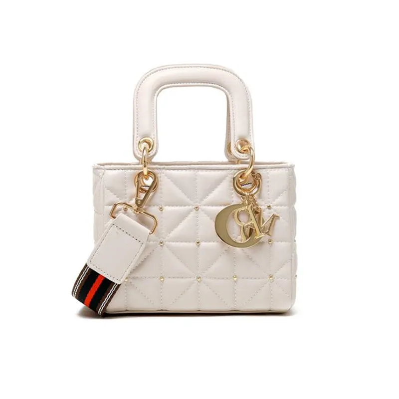 

Willow Valley Women Fashion Black Handbag Small Shoulder Messenger Bag White Rivet Tote Wide Removable Strap