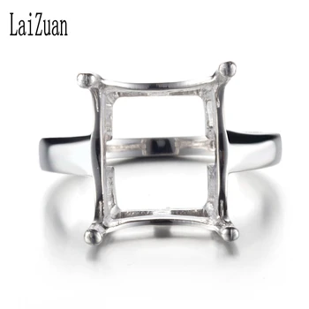 

LaiZuan 11x13mm Emerald Cut Solid 14k White Gold AU585 Women Trendy Fine Jewelry Engagement Semi Mount Ring Setting