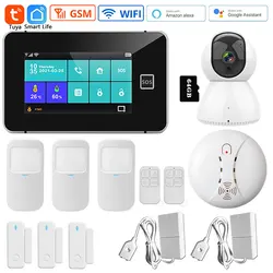 Système d'alarme de sécurité domestique intelligent Tuya, wi fi, GSM, avec écran tactile LCD couleur, capteur de mouvement, anti cambriolage 