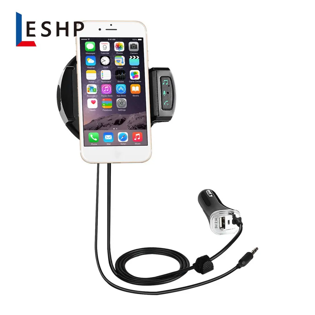 LESHP 5V/2.1A Fast Charging Hands Free Built-in Microphone Multi Function Auto FM Transmitter For Phone 2.1-3.2Inch