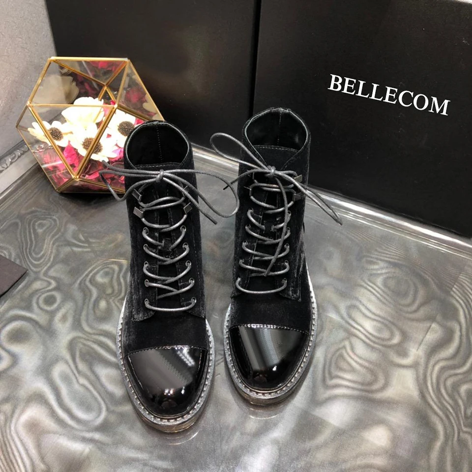 

BELLECOM 2019 Autumn and Winter New Thick Bottom Women Martin Boots Women British Wind Ride Shoes Motorcycle Shoes