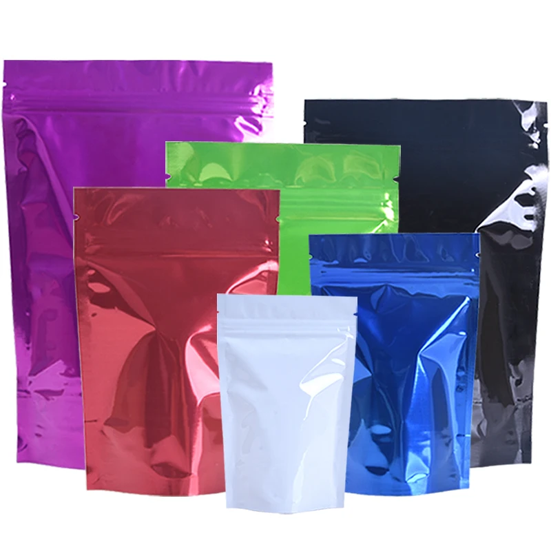 

Wholesale 100pcs/lot 6 Colors Stand up Aluminum Foil Ziplock Packaging Bag Heat Sealed Coffee Beans Powder Glossy Gift Pouches