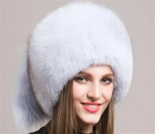 Зимняя женская меховая шапка, шапки из натурального Лисьего меха, головные уборы для русской улицы, шапки-бини для девочек, шапка для снежной погоды, элегантная женская шапка - Цвет: White
