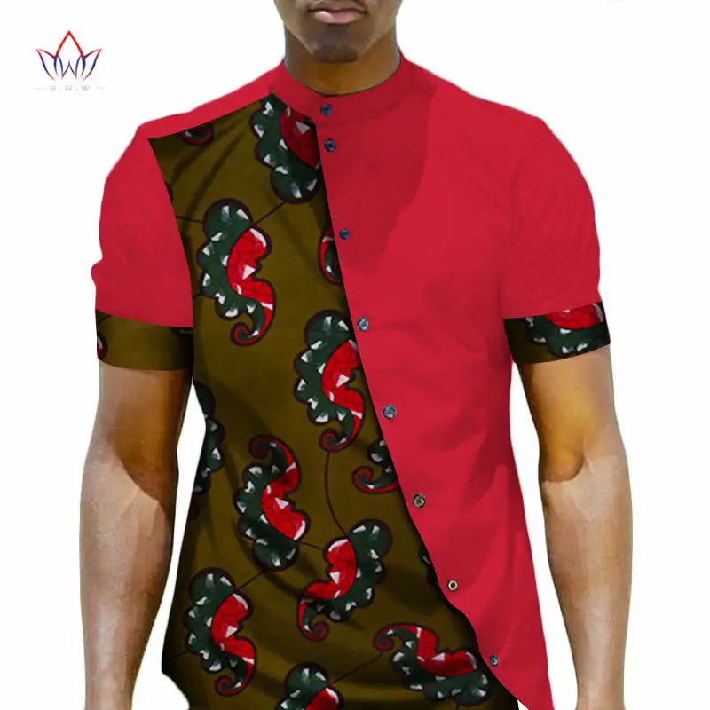 Мужская африканская одежда Дашики Мужская Топ рубашка Bazin Riche африканская мужская одежда хлопок печать Лоскутная Кнопка Топ рубашка WYN22 - Цвет: 2