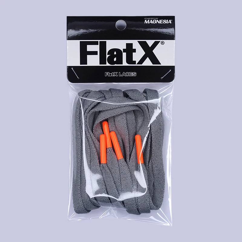 Металлические шнурки FlatX 8 мм темно-серые/неоновые оранжевые высококачественные
