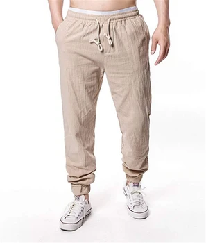

Helisopus Spring Summer Men Pants Fashion Jogging Bottoms Elasticated Cotton Linen Trousers Solid Color Casual Sports Pants