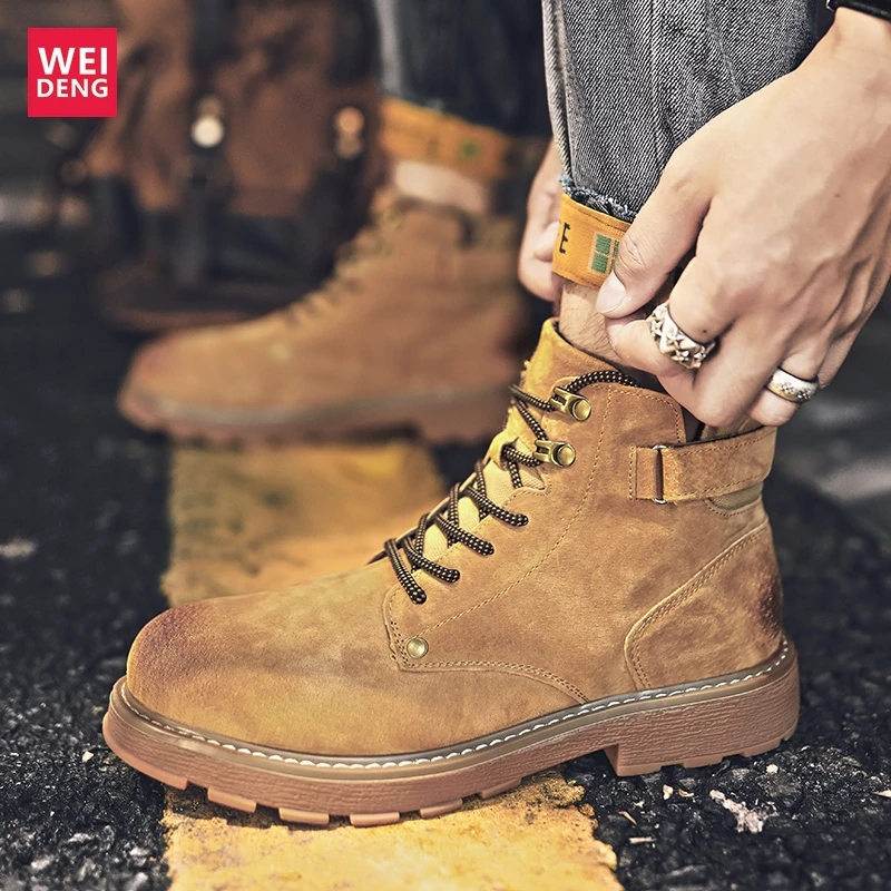 

WeiDeng Women Genuine Leather Casual Boot Leisure Suede Female Shoes Ankle Lace Up Non Slip Fur Warm Lower Cut Hook Loop