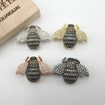 

APDGG 17x23mm Bee Gold plated cubic zircon CZ Micro Pave Insect Connector Tassel Pendant necklace Bracelet Jewelry DIY