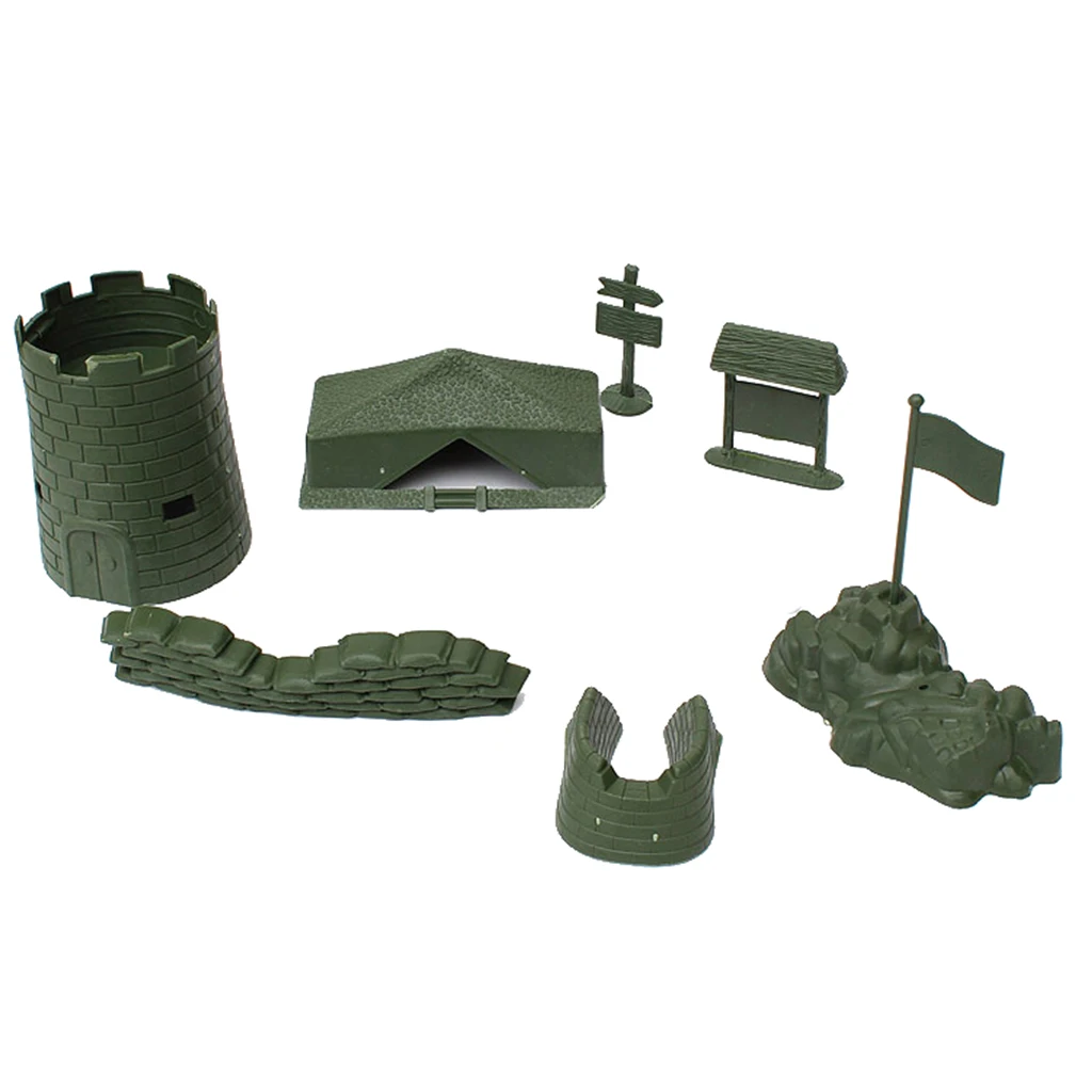 7 Pieces Plastic Army Base Set World War II Army Accessories Camp Tent Sandbag Collectibles Army Sand Scene Model Toy