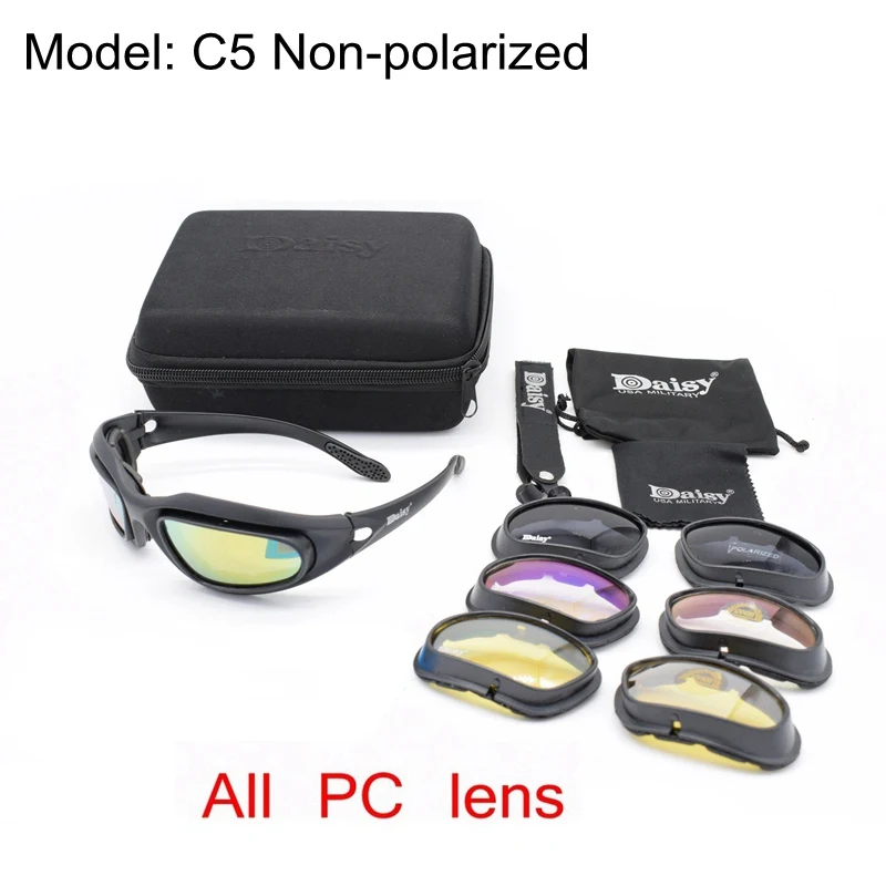 C5 non polarized Тактические очки с ромашками, военные очки, армейские солнцезащитные очки с 4 линзами, оригинальная коробка, мужские очки для стрельбы, Gafas - Цвет: C5 non polarized