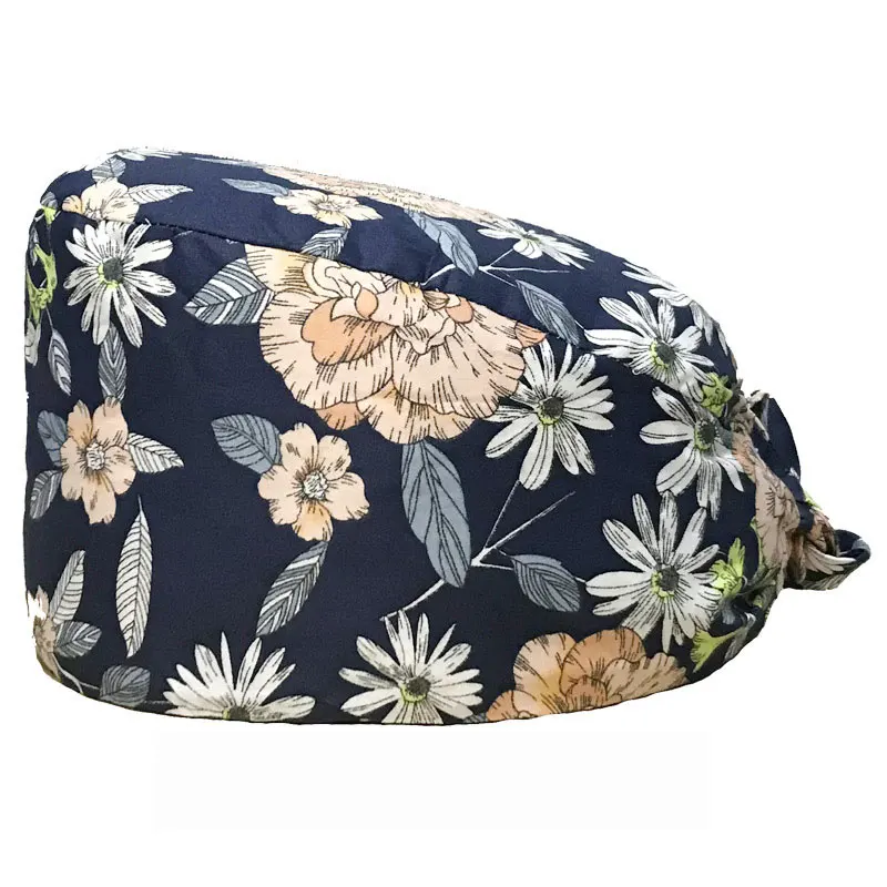 Fashion Breathable Scrub Cap Printed Button Work Hat Casual Unisex Outdoors Nurse Work Hat For Home Worker Outdoor