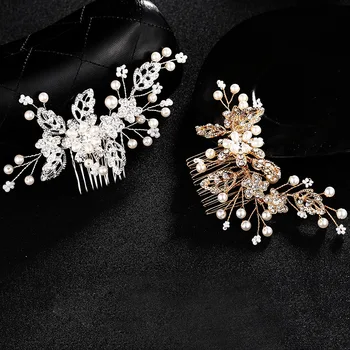 

Flower Crystal Bridal Hair Combs Pearl Jewelry Rhinestones Bridal Tiara Wedding Headdress Accessories Headwear FS140