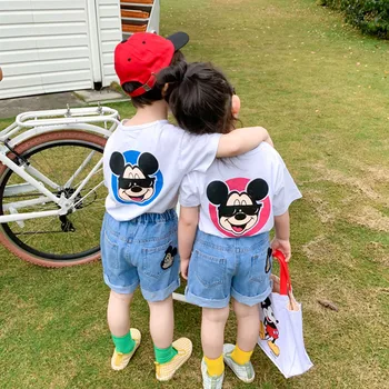 

Summer New Arrival korean style cotton Mickey cartoon letters printed all-match T-shirt Short sleeve for cool baby girls boys