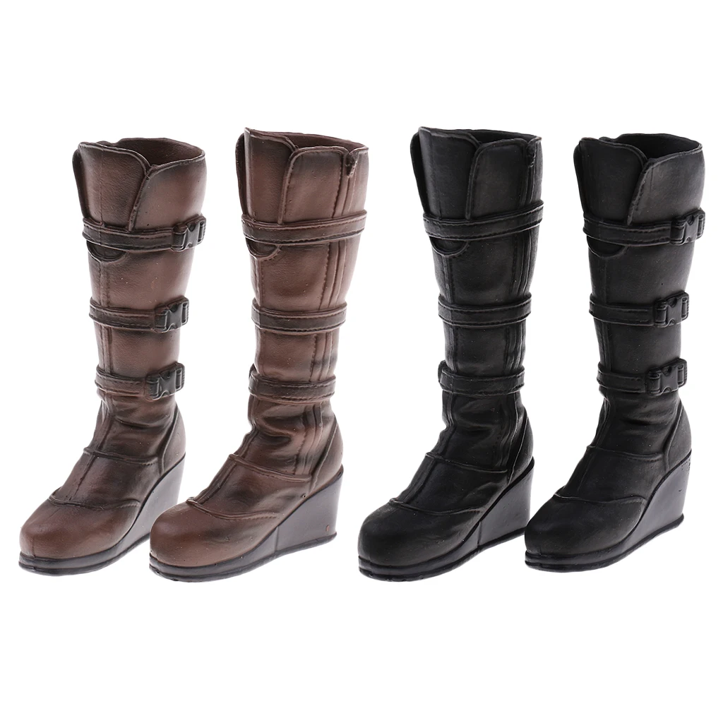 1/6 Female Cops Combat Boots Knee High Shoes for 12 inch Action Figures Accs
