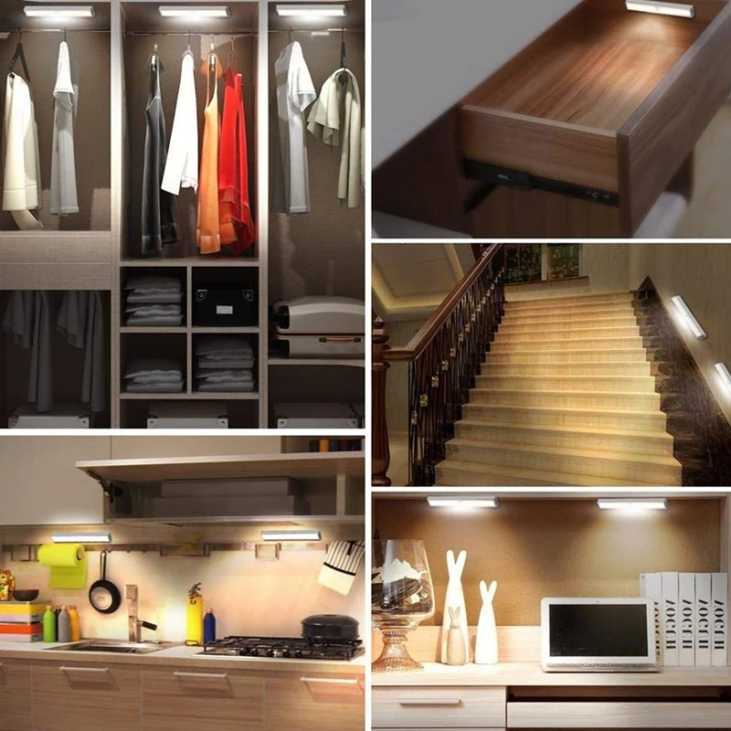 Under Cabinet Lighting, Closet Light 20 Leds 3 Packs, Wireless Rechargeable Cabinet Lights, Magnetic Under Counter Lighting,Sens