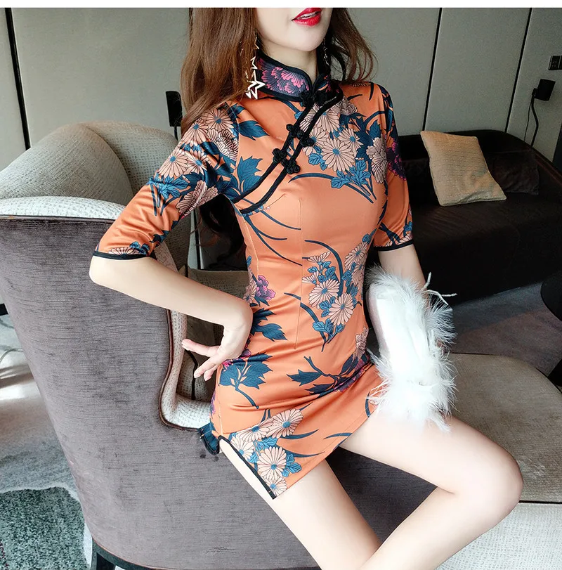 Женские туфли в стиле ретро Cheongsam платье Сексуальное для ночного клуба Цветочный