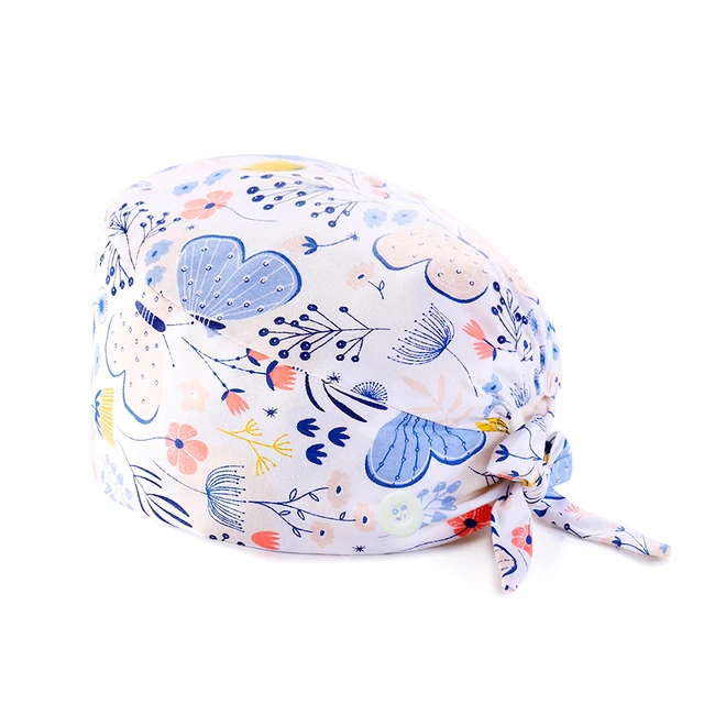 Hot Adjustable scrubs women Unisex Printing Cotton Scrub Hat Beauty Salon Working Caps Nurse Hat Elastic Nurse Accessories TZ-F134
