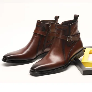 

of 2020 autumn winters is high help Chelsea boots shoes in the British Isles drum head layer cowhide boots men's shoes