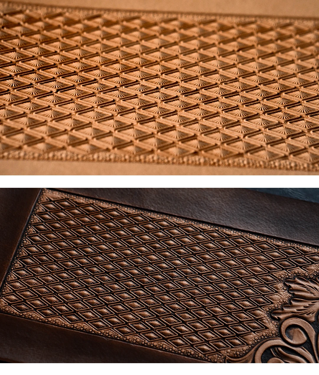 SOZO LX2 Geometrics Diamond Lined Leather Work Stamping Tool Carving Pattern 304 Stainless Streel Stamp