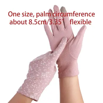 

Women Summer Floral Ultra-Thin Touchscreen Gloves Non-Slip Mesh UV Sun Protection Solid Color Full Finger Driving Mitten