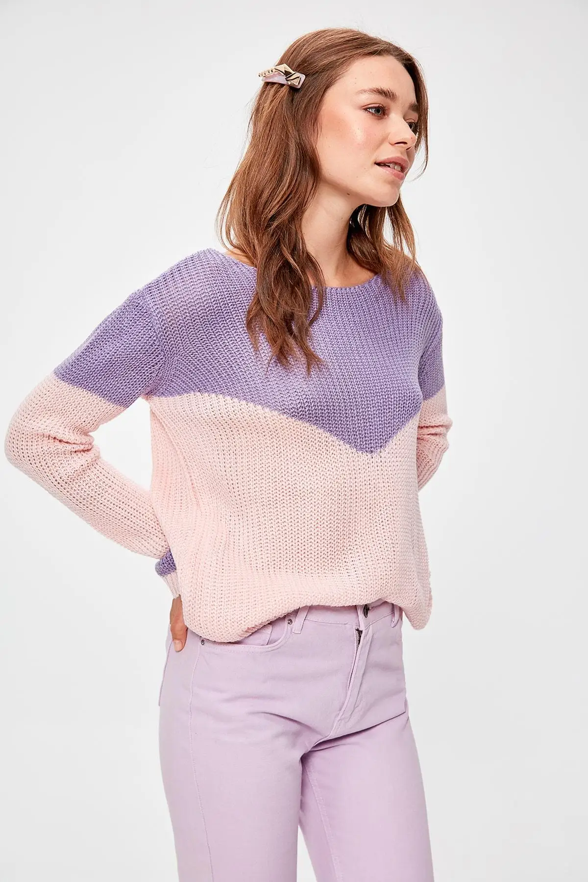 

Trendyol Pink Color Block Sweater Pullover TWOAW20KZ0131