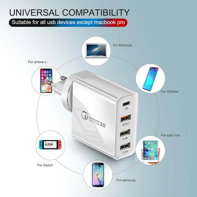 Фото Быстрое зарядное устройство 3 0 PD Type C USB 48 Вт Зарядное QC 4 для Xiaomi Huawei Samsung Redmi IPhone 11 Pro Быстрое зарядное устройство 3 0 PD Type C USB 48 Вт Зарядное QC 4 для Xiaomi Huawei Samsung Redmi IPhone 11 Pro