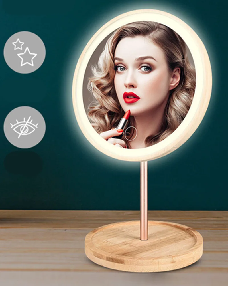 

Deatchable Wooden LED Makeup Mirror Touch Screen Mirrors Desktop Make Up Cosmetic Mirror USB Charging Dropshipping 40#12