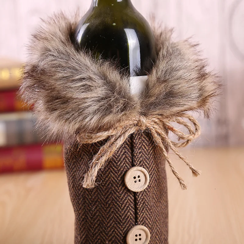 Рождественское красное вино бутылки сумки крышка мешок льняные Чехлы для бутылки шампанского одежда для рождественской вечеринки для бутылок домашний декор стола