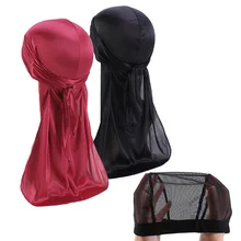 

3 pcs set Silky Durag and Dome Cap Unisex Women men Long Tail Pirate Hat Soft Do doo du rag Hear Wear Chemo Cap Hair Accessories