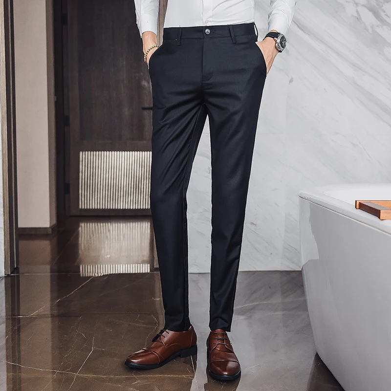 

2019 New High-quality Goods Cotton Men Pure Color Formal Business Suit Pants / Superior Quality Male Leisure Suit Pants Trousers