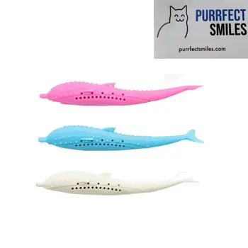 

Cat Fish Shape Toothbrush With Catnip, Pet Eco-Friendly Silicone Molar Stick Teeth Cleaning Toy For Cats