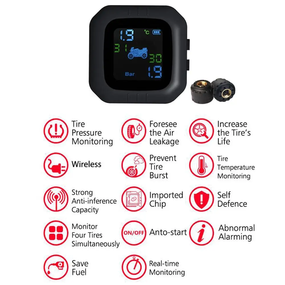 

Motorcycle Tire Pressure Monitoring System TPMS Super Waterproof Cordless High Precision Tire Pressure Alarm