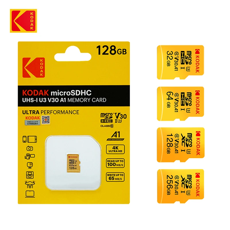 

Kodak micro sd card 16GB 32GB 64GB 128GB C10 u1 u3 memory card v30 High speed tarjeta microsd 256gb mini TF card Free SD adapter