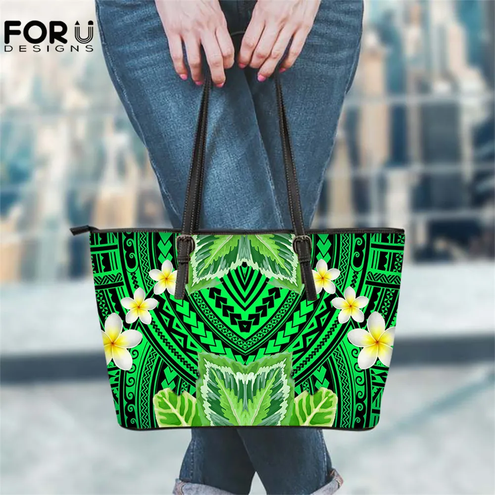

FOURDESIGNS Polynesian Tribal And Frangipani Print Women Travel Shopping Shoulder Bag Ladies Large Capacity Handbag Brand Totes