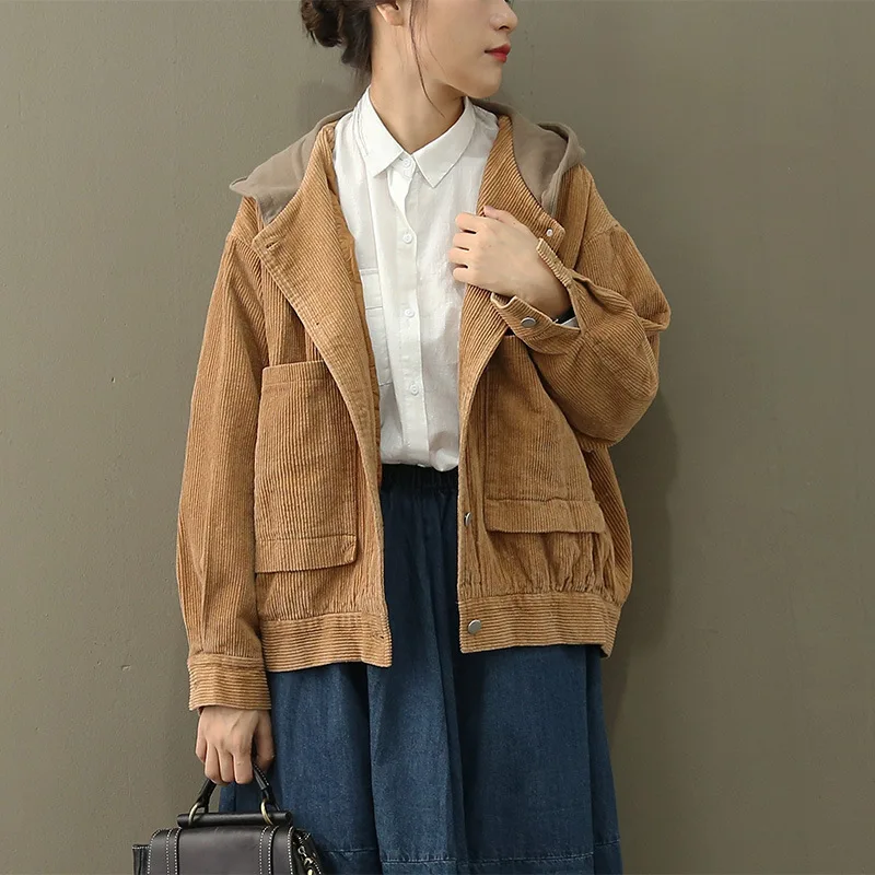 

Literature And Art Loose And Plus-sized Slimming Pure Cotton Corduroy Thick Have Lining Short Jacket Women's Autumn And Winter N