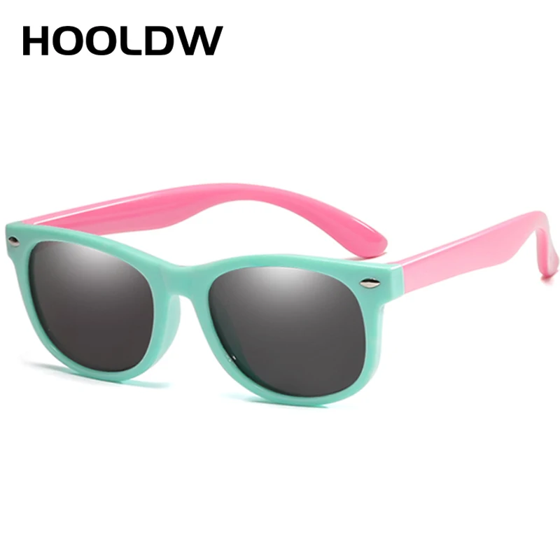 green pink HOOLDW 26 цветов, детские солнцезащитные очки для мальчиков и девочек, детские поляризованные солнцезащитные очки, силиконовые защитные очки UV400, детские солнцезащитные очки - Цвет линз: green pink
