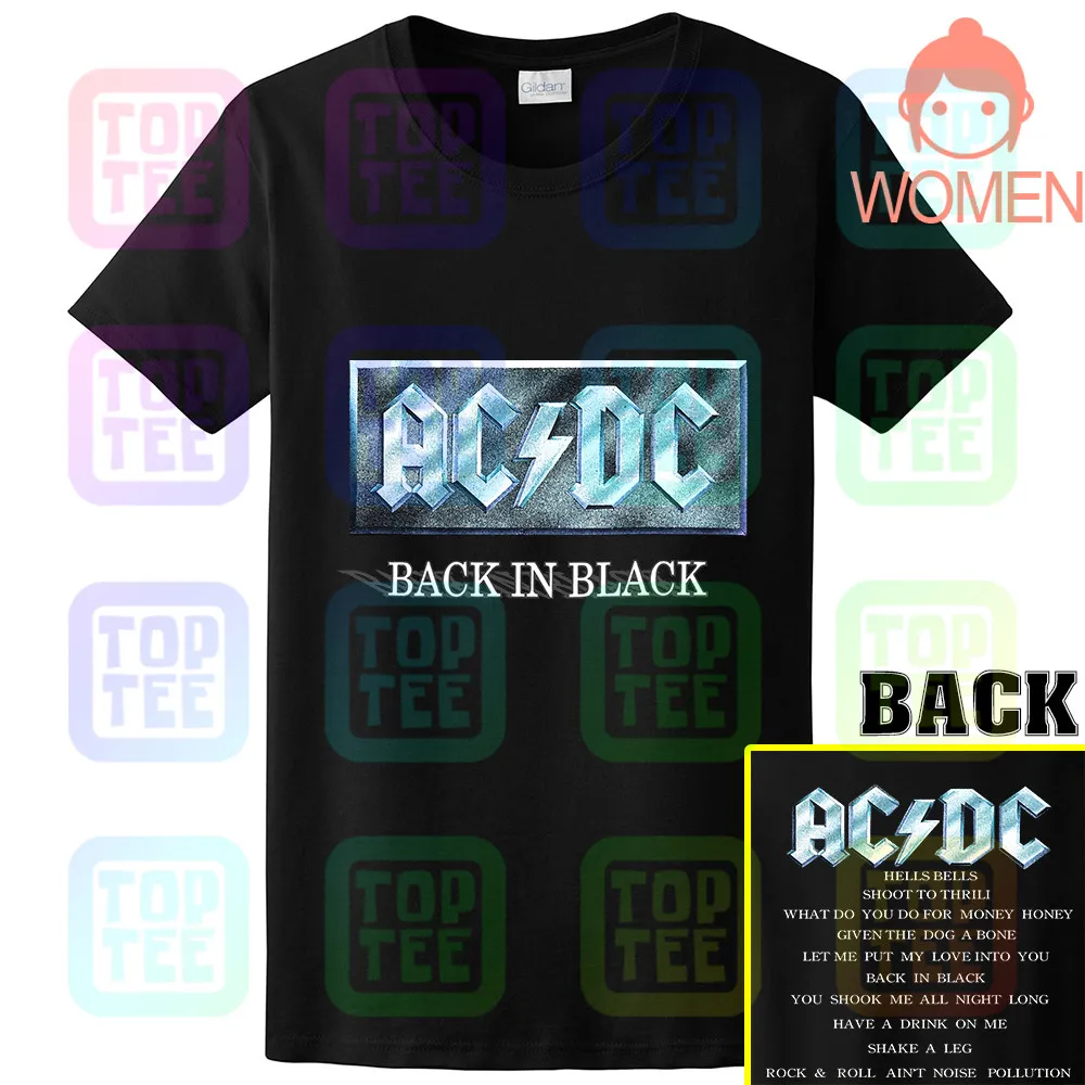 Vintage 1996 AC DC T-Shirt 90s Graphic Rock Back in Black Size L - Цвет: WOMEN-BLACK