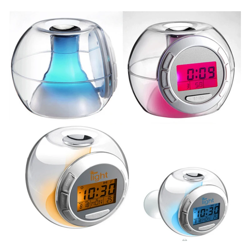 

LED Alarm Clock Colorful Alarm Clock Touch Control Natural Sound Digital Round Store LCD Display Durable Thermometer Sturdy