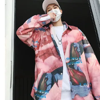 

Men Long Sleeve Casual Shirt Streetwear Hip Hop Loose Printing Male Women Lovers Fashion Shirts Couple Cloth