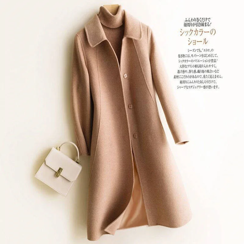Winter Wool Coat and Jacket Women Plus Size Korean Long Jacket Warm Beige Elegant Wool Coat Cashmere Vintage Coat Cape Femme - Цвет: CAMEL