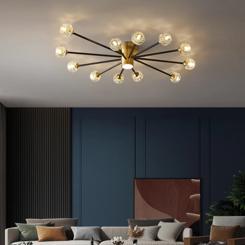 Modern luxury copper crystal ceiling lamp lighting American retro lamp restaurant golden luster molecular art ceiling lamp